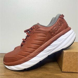 Hoka One One Men’s Bondi SR Leather Maroon Orthopedic Running Sneakers 12